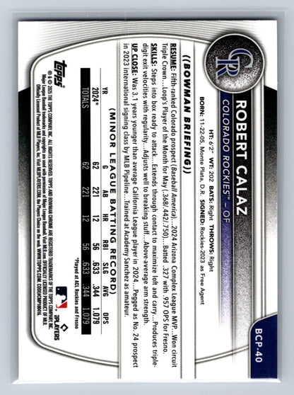 Robert Calaz 2025 Bowman Chrome Blue Prospect Geometric Refractor /150 #BCP-40