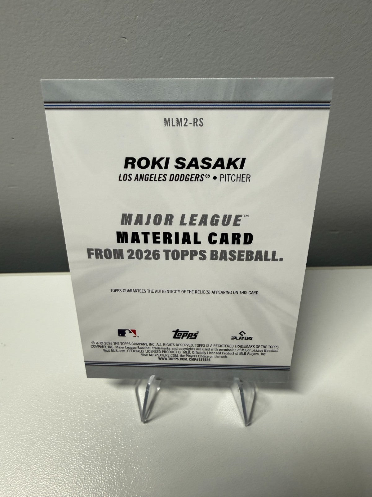 Roki Sasaki 2026 Topps Series 2 Major League Material Relic #MLM2-RS Dodgers