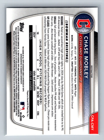 Chase Mobley 2025 Bowman Chrome 1st Refractor Auto /499 #CPA-CMY Guardians