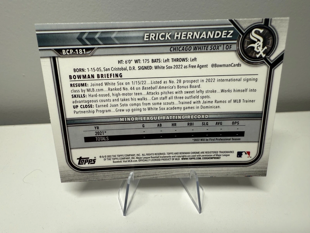 Erick Hernandez 2022 Bowman Chrome 1st Shimmer Refractor #BCP-181 White Sox