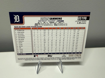 Bryan Sammons 2025 Topps Update Series Gold RC /2025 #US198 Tigers