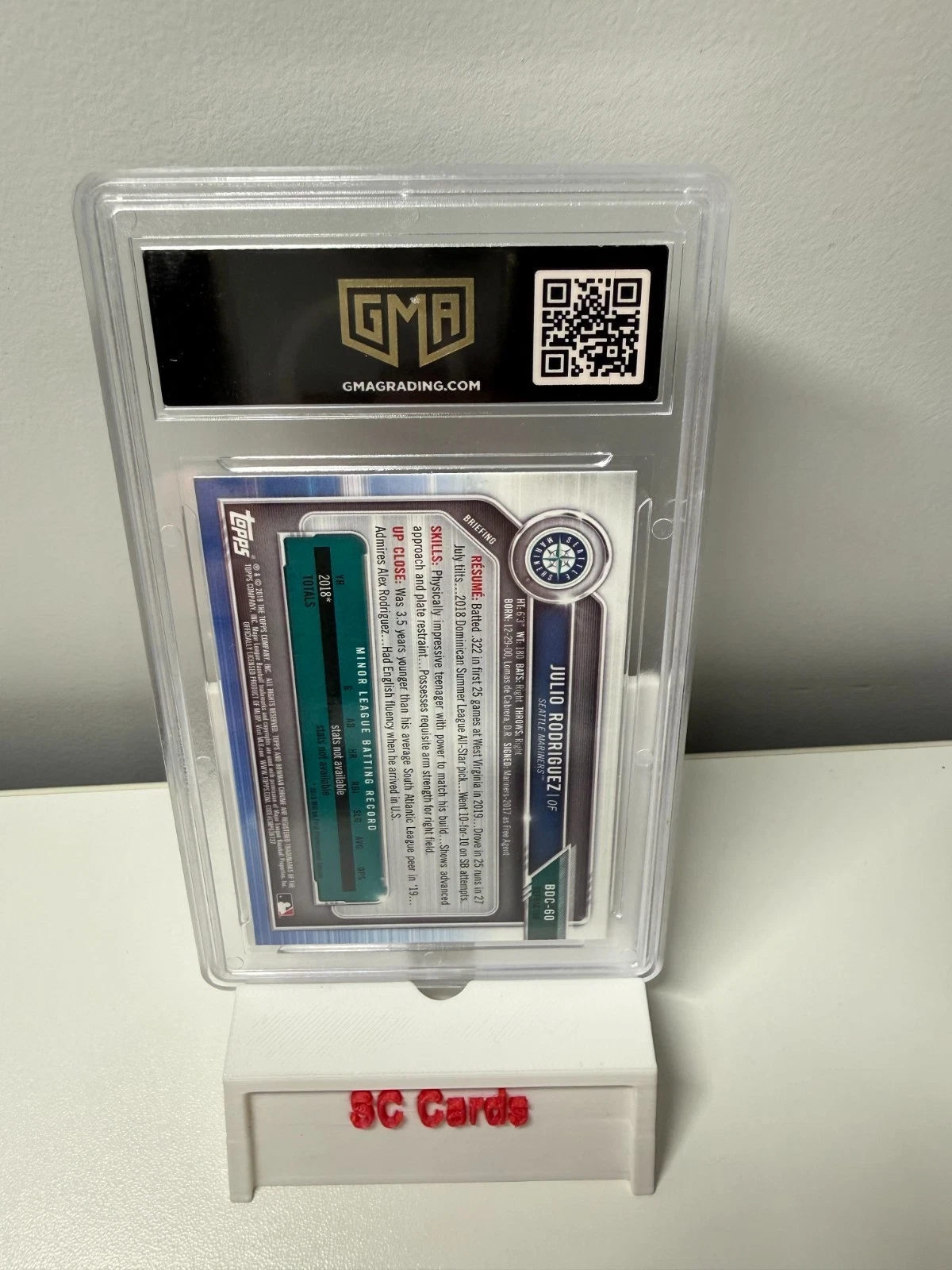 Julio Rodriguez 2019 Bowman Chrome Draft Rookie Refractor #BDC60 Mariners GMA 10