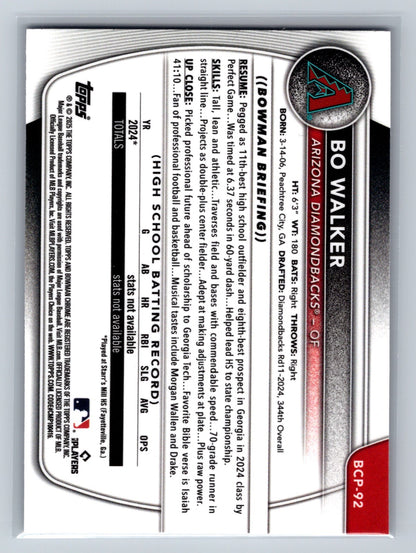 BO Walker 2025 Bowman Chrome 1st Purple Geometric Refractor /250 #BCP-92