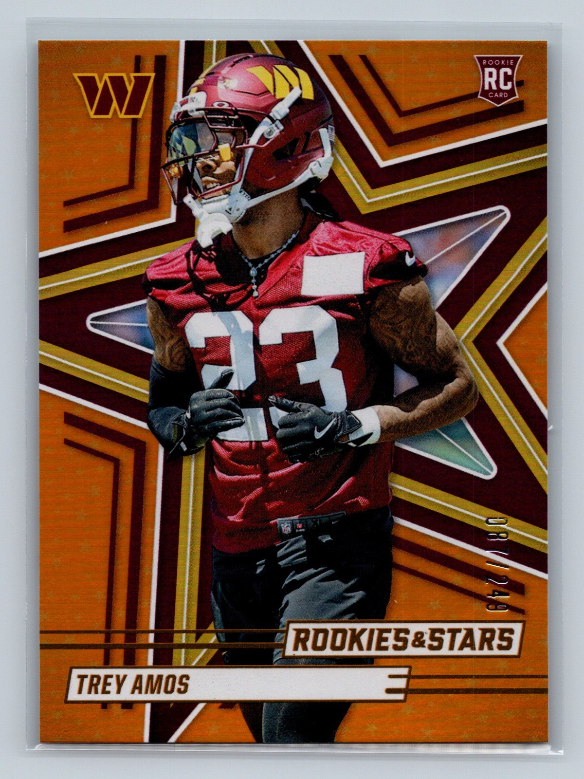 Trey Amos 2025 Panini Rookies & Stars Orange RC /249 #190 Commanders