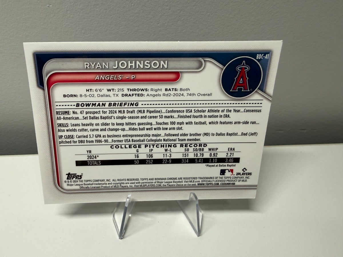 Ryan Johnson 2024 Bowman Draft Chrome 1st Yellow Lunar Crater /75 #BDC-41 Angels