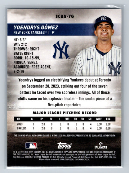 Yoendrys Gomez 2024 Topps Stadium Club Auto RC #SCBA-YG Yankees