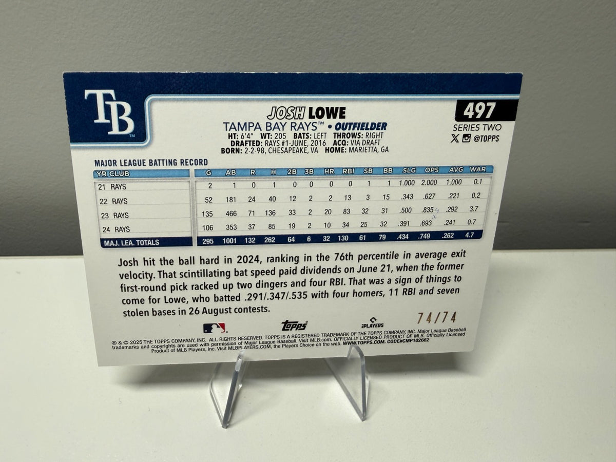 Josh Lowe 2025 Topps Series 2 Black /74 #497 Rays