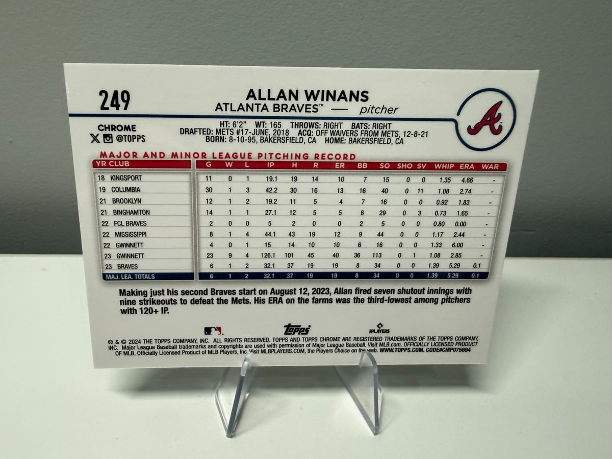 Allan Winans 2024 Topps Chrome Aqua RayWave Refractor RC /199 #249 Braves