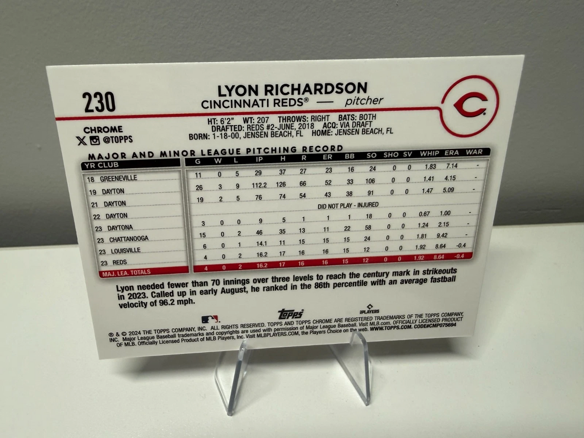 Lyon Richardson 2024 Topps Chrome Purple Refractor RC /250 #230 Reds