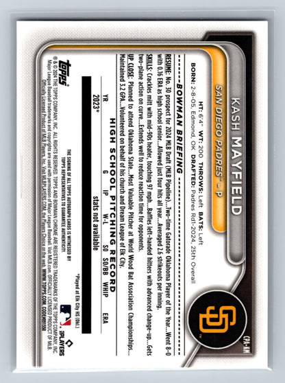 Kash Mayfield 2024 Bowman Draft Chrome 1st Auto #CPA-KM Padres