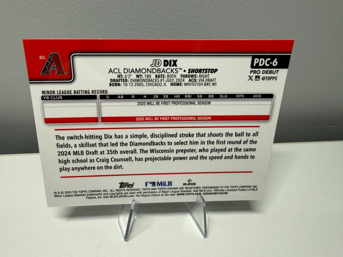 JD Dix 2025 Topps Pro Debut Blue Refractor /150 #PDC-6 Diamondbacks