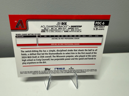 JD Dix 2025 Topps Pro Debut Blue Refractor /150 #PDC-6 Diamondbacks