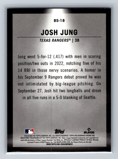 Josh Jung 2023 Bowman Chrome Bowman Spotlights RC #BS-18 Rangers