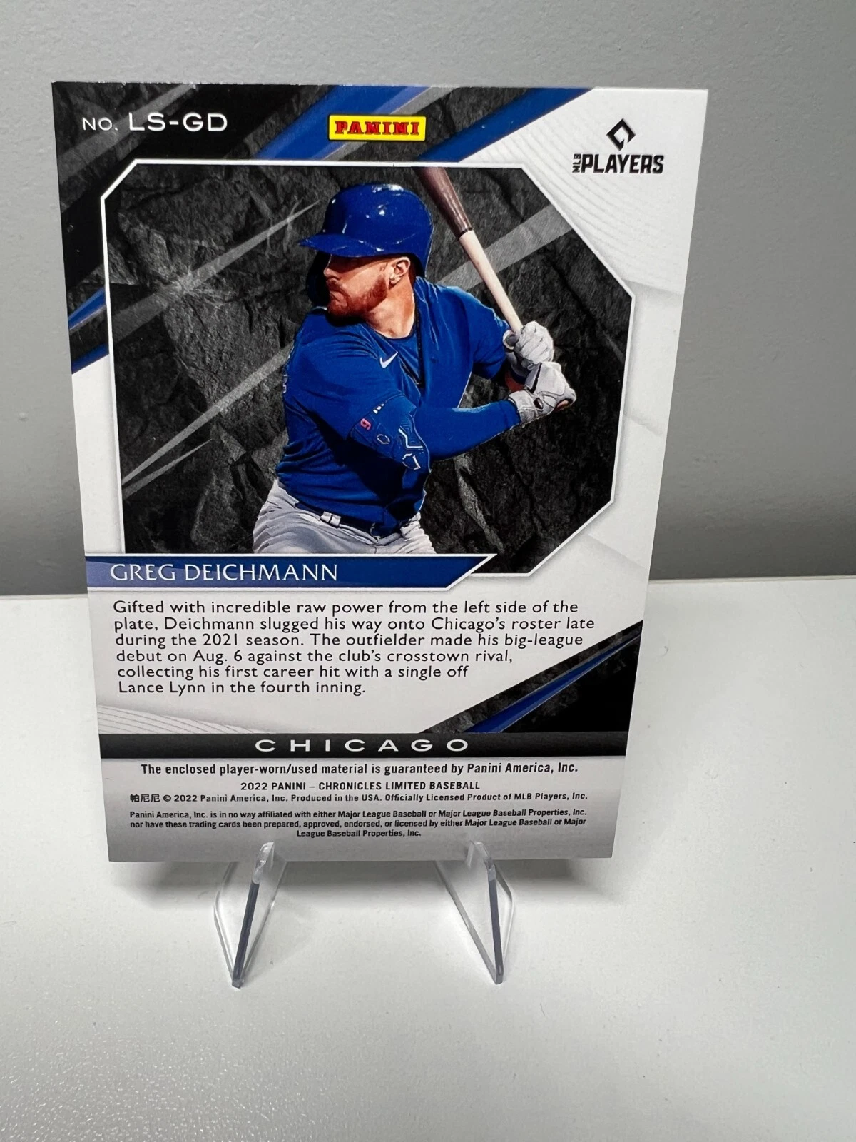 Greg Deichmann 2022 Panini Chronicles Baseball Limited Swatch Patch RC #LS-GD