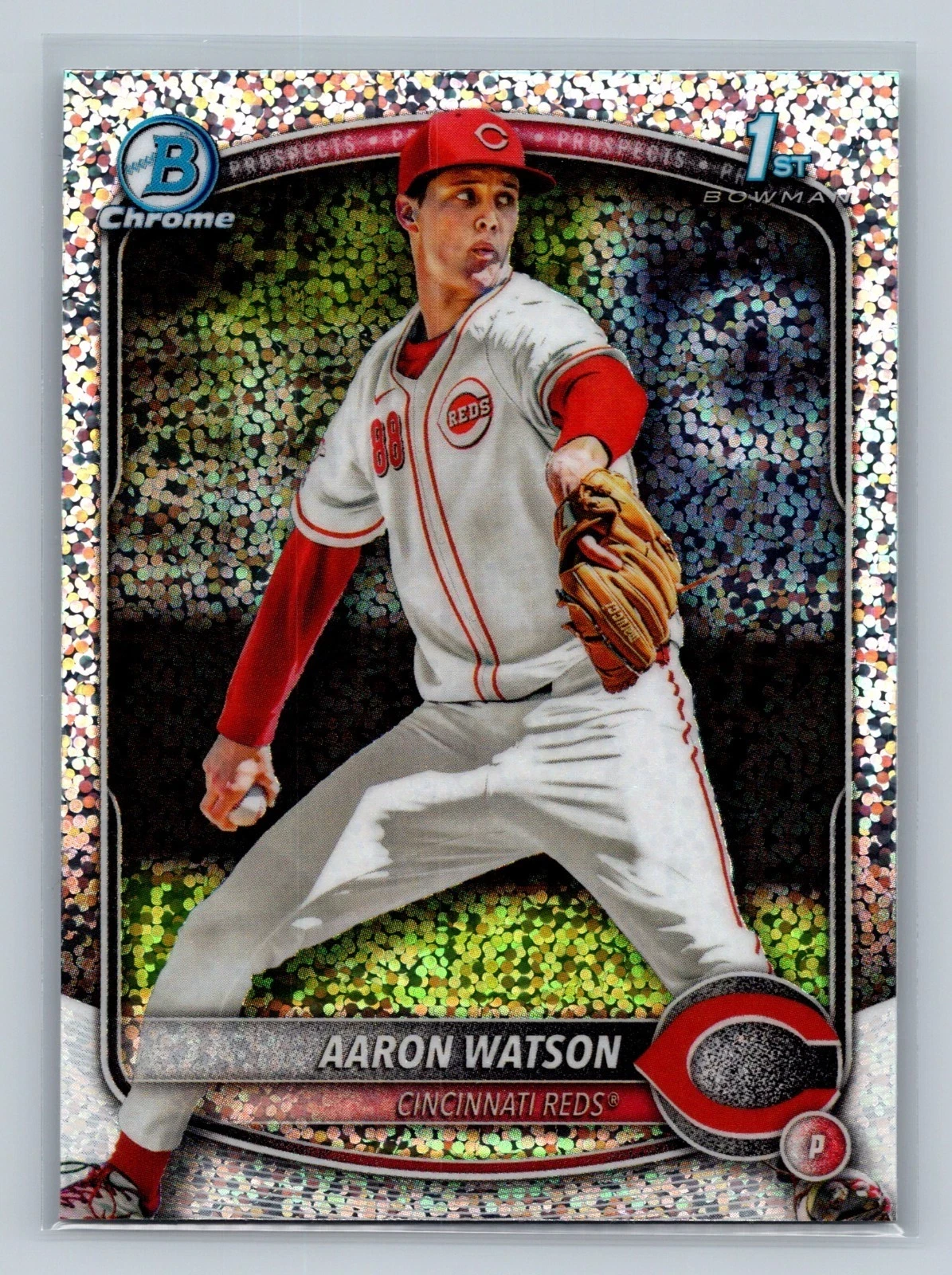 Aaron Watson 2025 Bowman Draft Chrome 1st Speckle Refractor #BDC-193 Reds