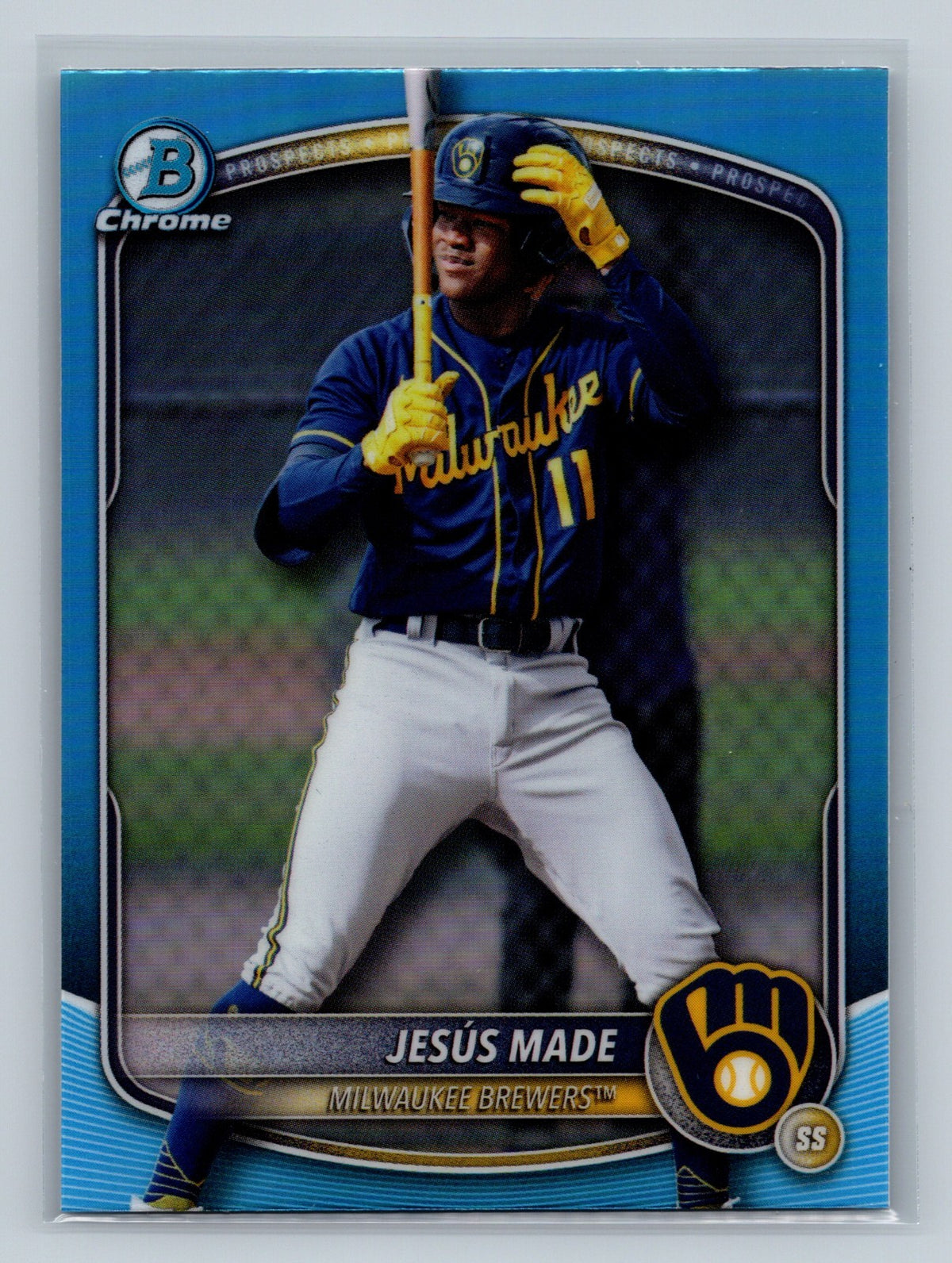 Jesus Made 2025 Bowman Draft Chrome Sky Blue Refractor #BDC-196 Brewers