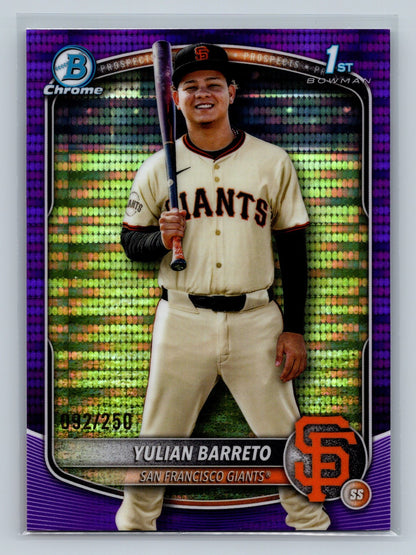 Yulian Barreto 2025 Bowman Chrome 1st Purple Pulsar Refractor /250 #BCP-229