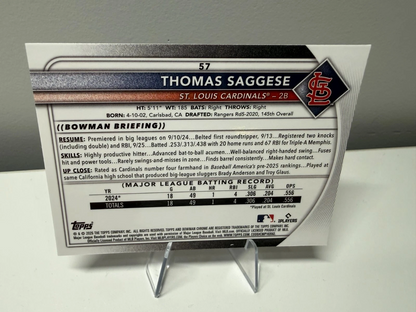 Thomas Saggese 2025 Bowman Chrome Pink Mojo Refractor RC /199 #57 Cardinals