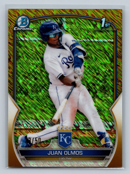 Juan Olmos 2023 Bowman Chrome 1st Gold Shimmer Refractor /50 #BCP-136 Royals