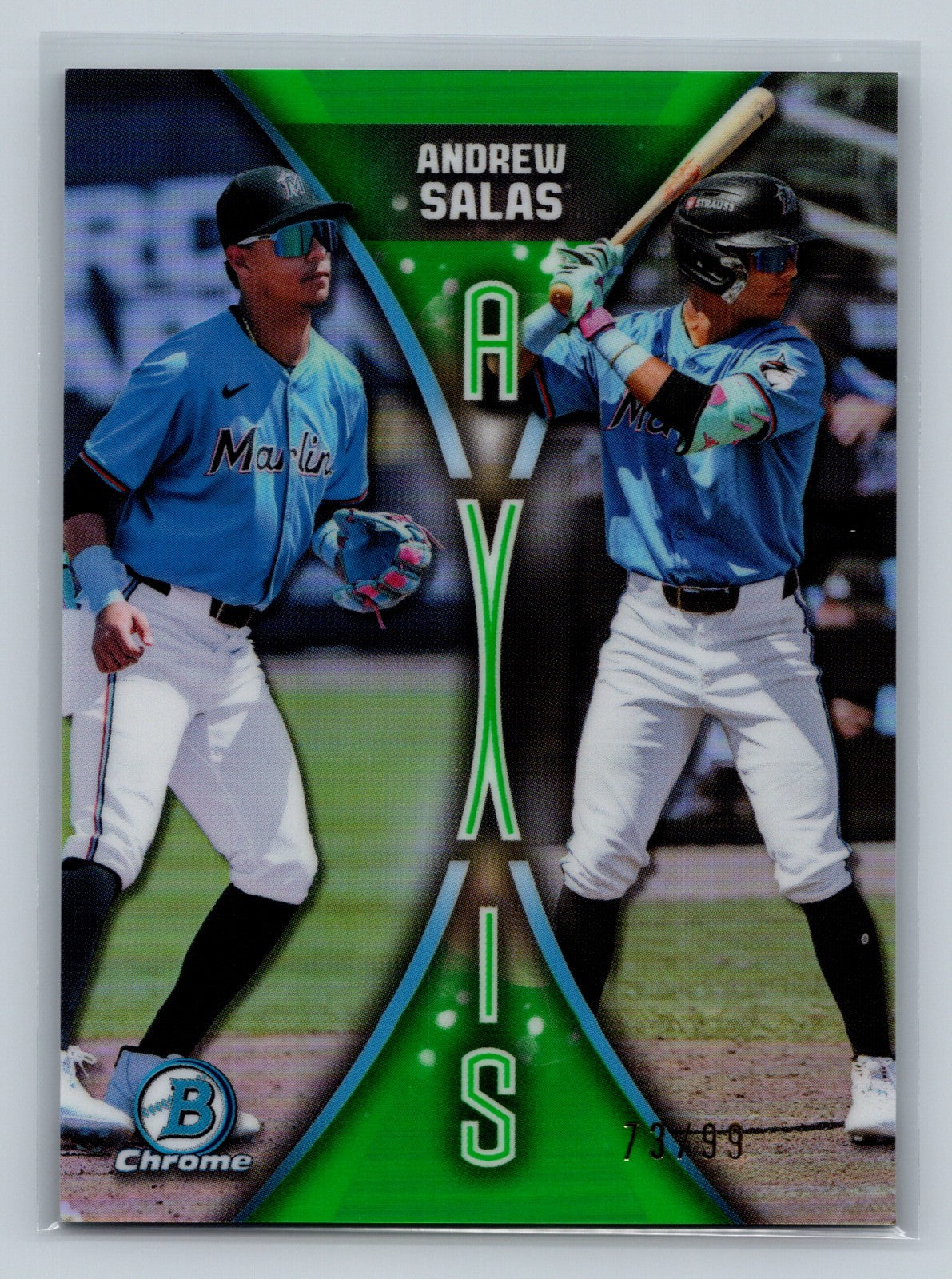 Andrew Salas 2025 Bowman Chrome Axis Green Refractor /99 #A-16 Marlins