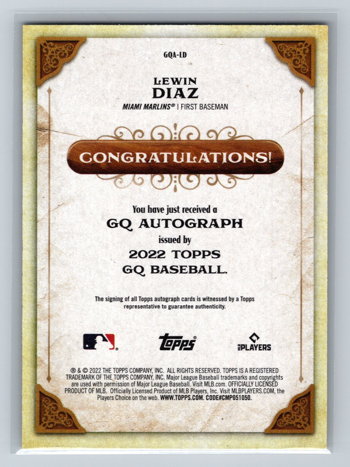 Lewin Diaz 2022 Topps Gypsy Queen GQ Auto #GQA-LD Marlins