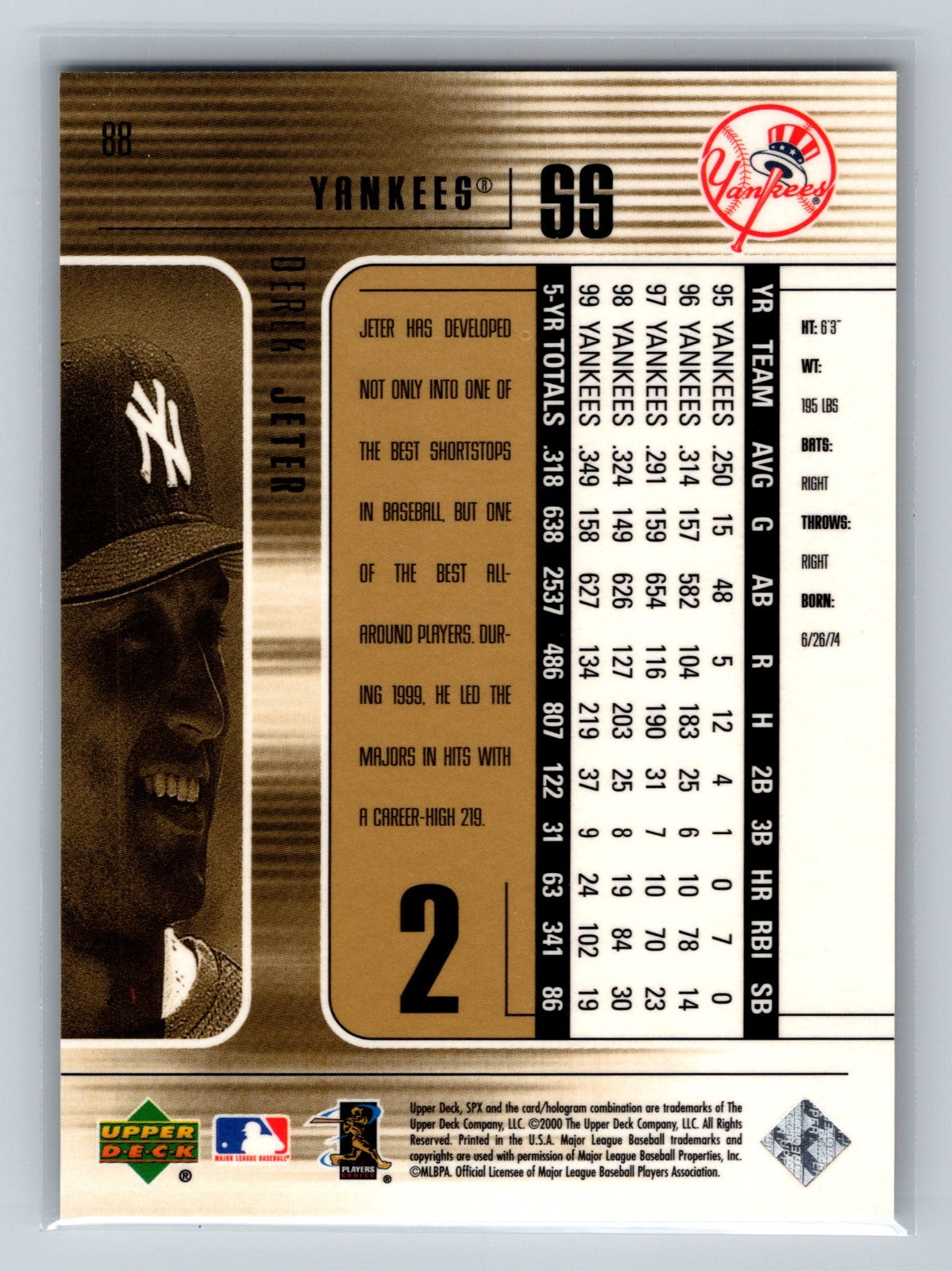 Derek Jeter 2000 Upper Deck SPx #88 Yankees
