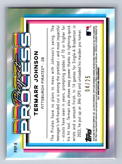 Termarr Johnson 2023 Bowman Chrome Prospect Process Orange Refractor /25 #PRP-8