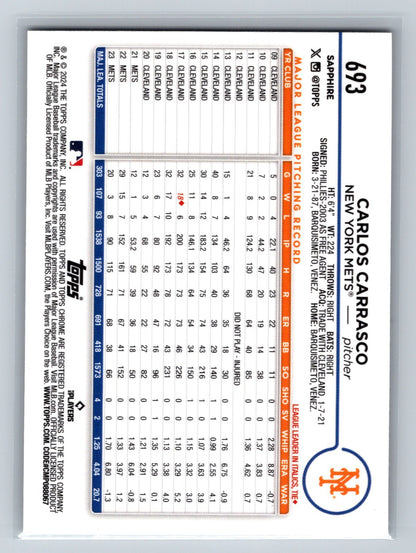 Carlos Carrasco 2024 Topps Chrome Sapphire Gold /50 #693 Mets