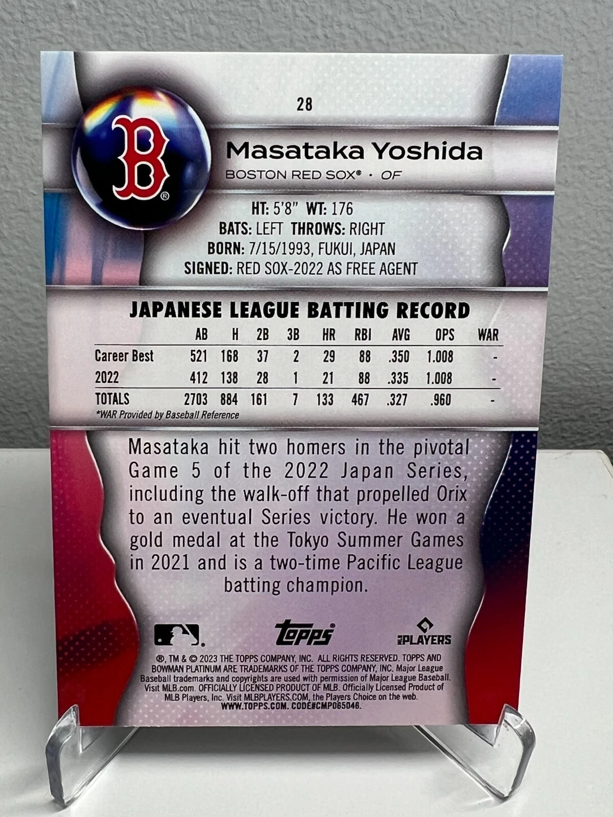 Masataka Yoshida 2023 Bowman Platinum RC #28 Red Sox
