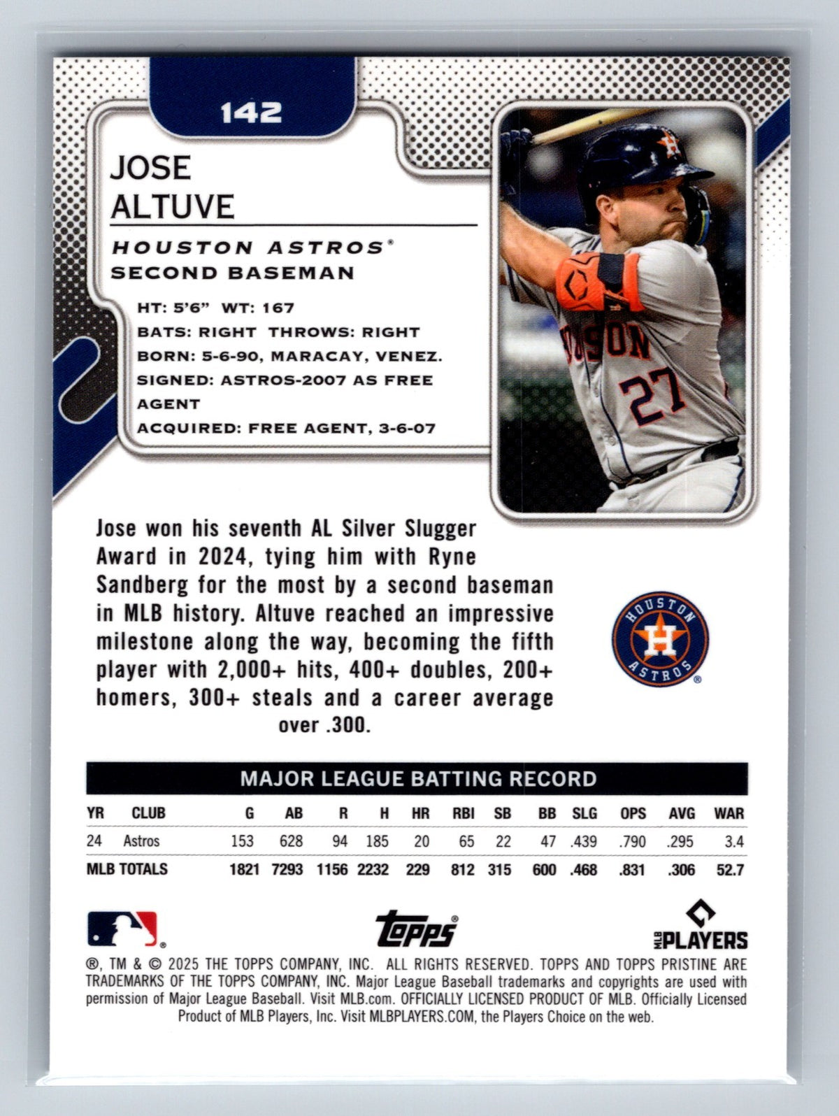 Jose Altuve 2025 Topps Pristine Purple Refractor /99 #142 Astros