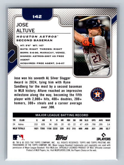 Jose Altuve 2025 Topps Pristine Purple Refractor /99 #142 Astros