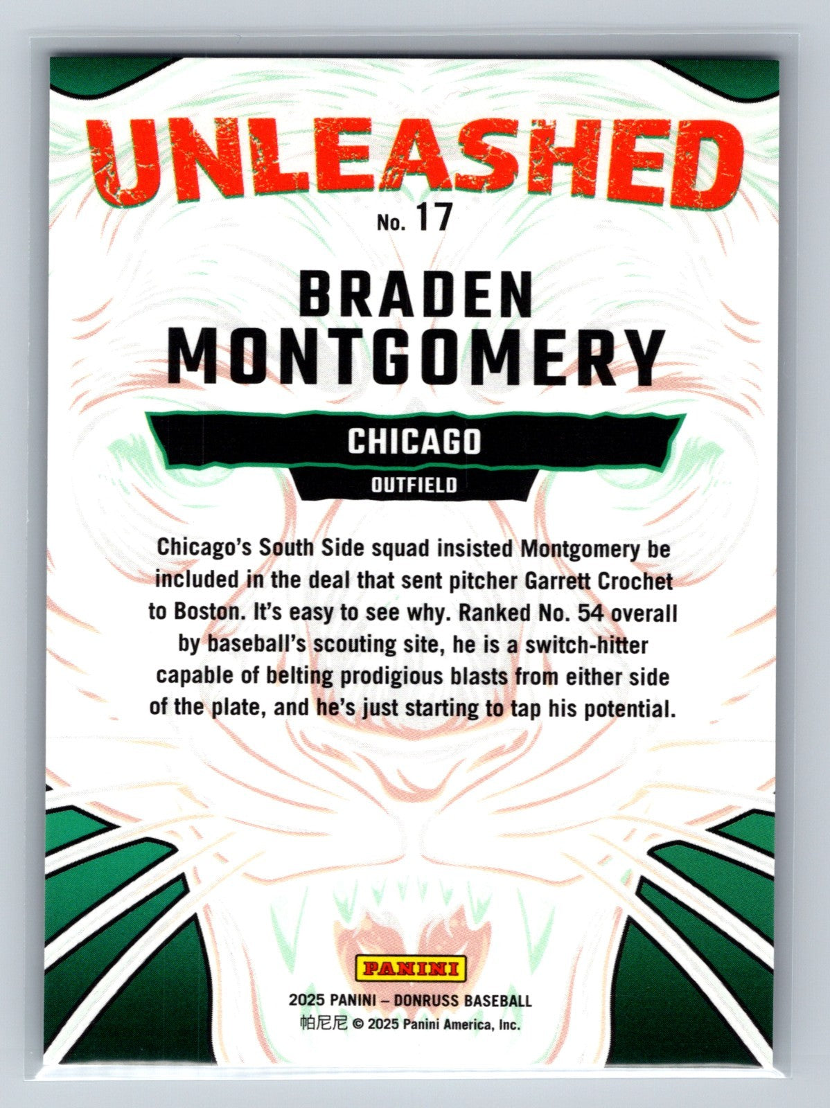 Braden Montgomery 2025 Panini Donruss Unleashed Hol/199 #17 White Sox