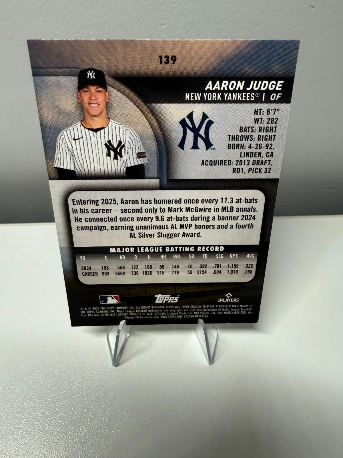 Aaron Judge 2025 Topps Stadium Club Members Only Gold Foil #139 Yankees