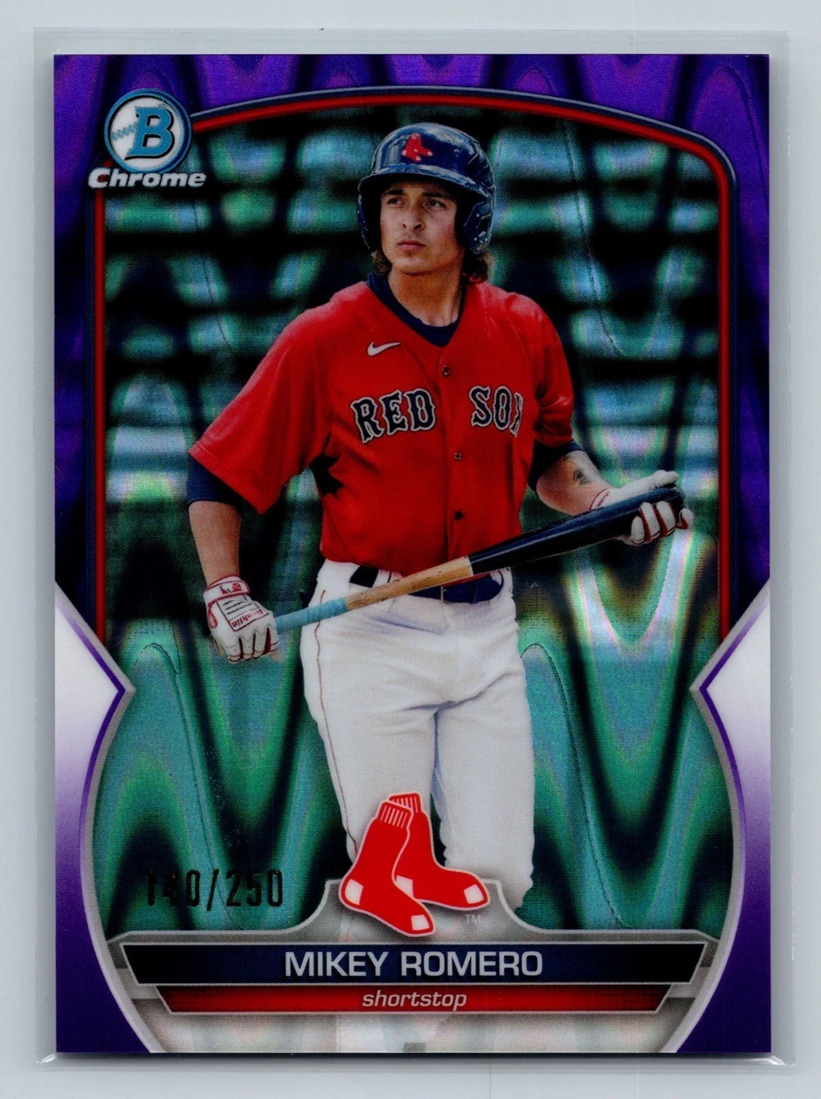 Mikey Romero 2023 Bowman Chrome Prospects Purple RayWave Refractor /250 #BCP-69