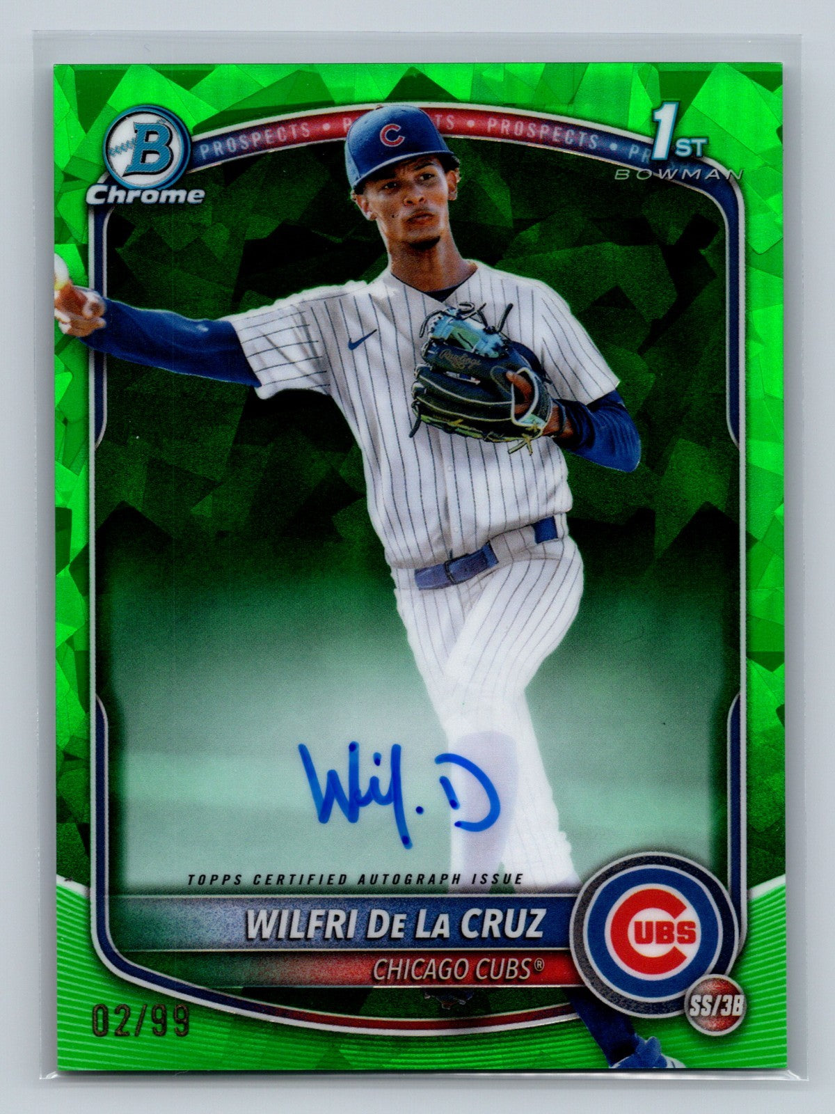 Wilfri De La Cruz 2025 Bowman Chrome 1st Sapphire Green Refractor Auto /99
