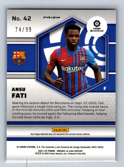 Ansu Fati 2021-22 Panini Mosaic La Liga Blue Mosaic Prizm /99 #42 Barcelona