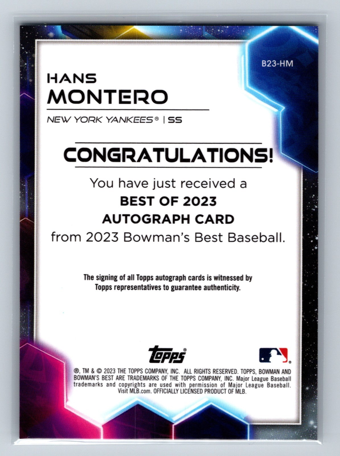 Hans Montero 2023 Bowman's Best Auto #B23-HM Yankees