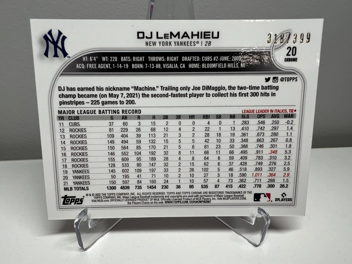 DJ LeMahieu 2022 Topps Chrome Pink Refractor /399 #20 Yankees