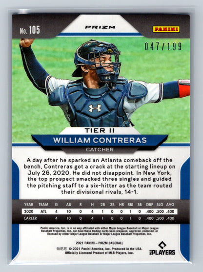 William Contreras 2021 Panini Prizm Tier II Blue Mojo Prizm RC /199 #105 Braves