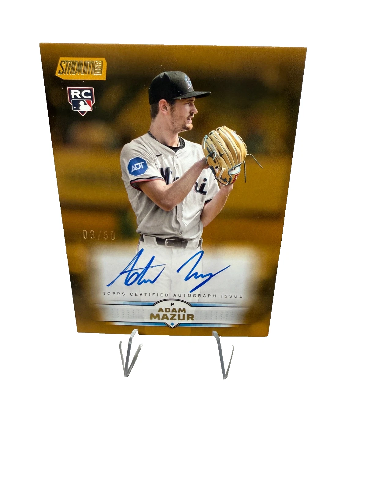 Adam Mazur 2025 Topps Stadium Club RC Gold Auto /50 #SCBA-AMA Marlins