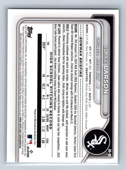 Blake Larson 2024 Bowman Draft 1st Paper Sky Blue /499 #BD-85 White Sox