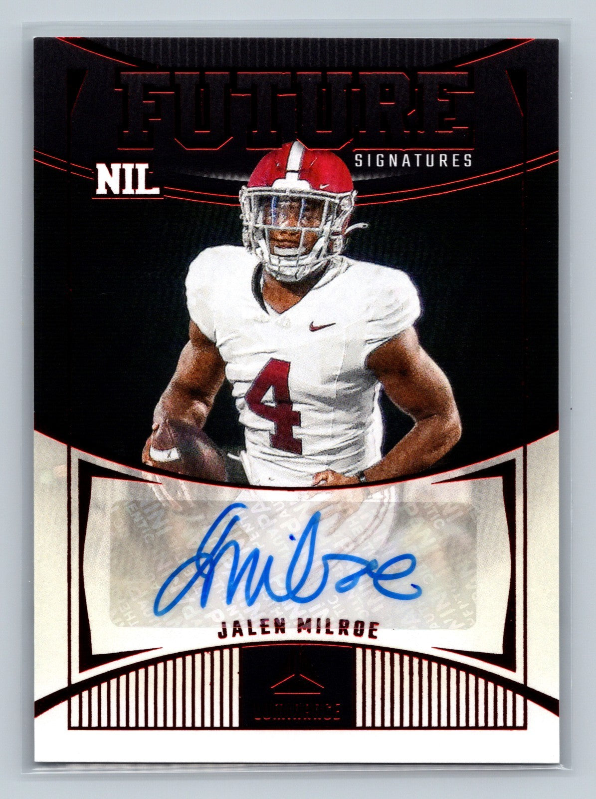 Jalen Milroe 2024 Panini Luminance Future Signatures NIL Red Auto #FSN-JMI