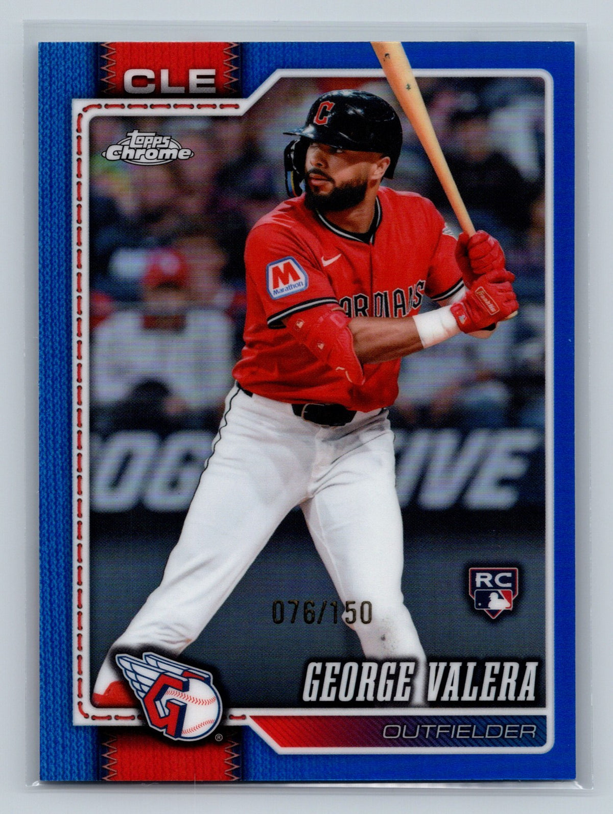 George Valera 2026 Topps Chrome Blue Refractor RC /150 #76 Guardians