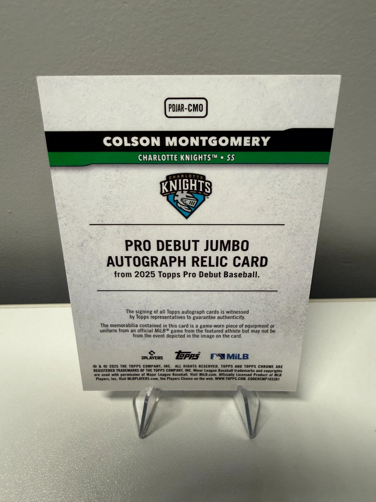 Colson Montgomery 2025 Topps Chrome Pro Debut Jumbo Orange Relic Auto /25