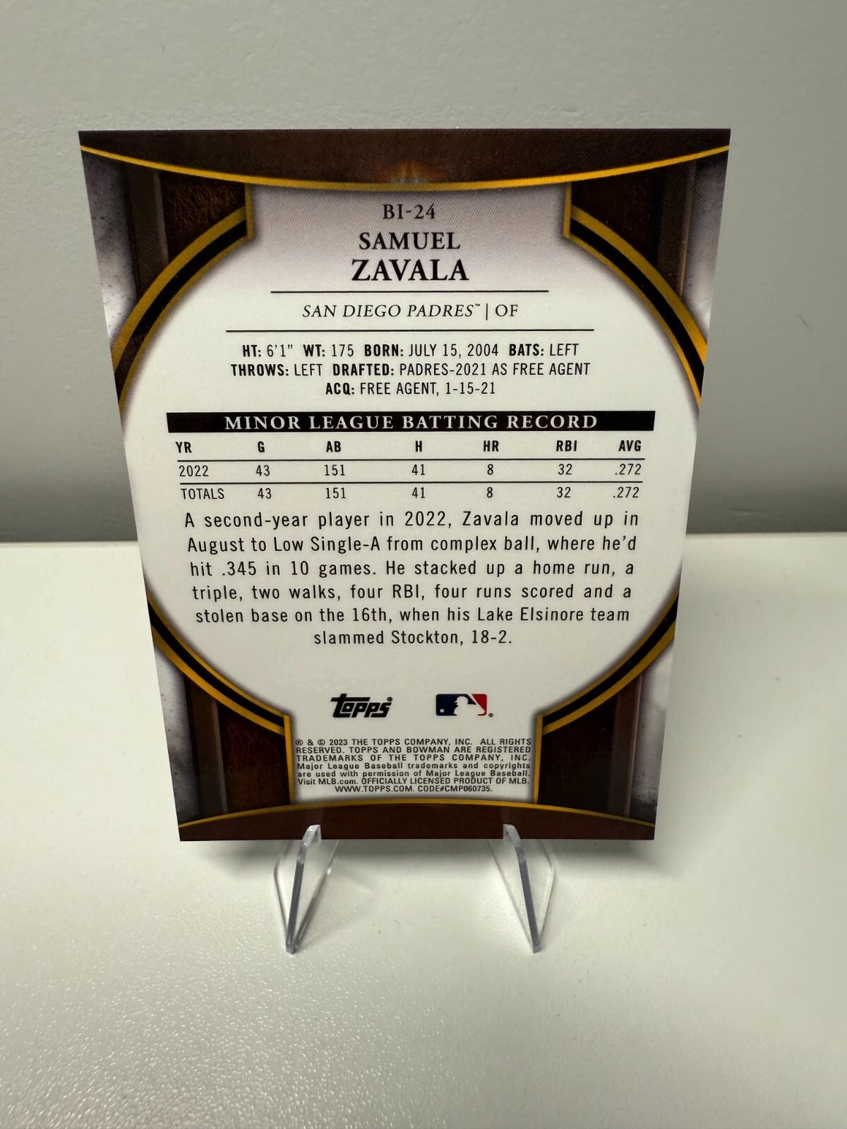 Samuel Zavala 2023 Bowman Invicta Atomic Cracked Ice Refractor /150 #BI-24