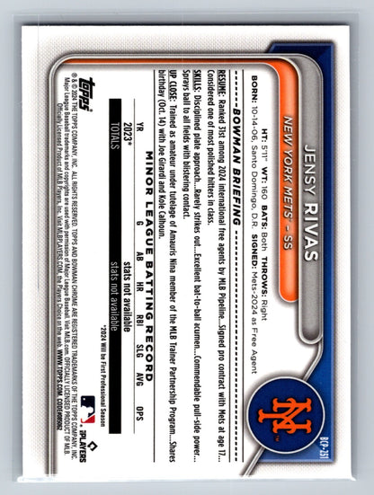 Jensy Rivas 2024 Bowman Chrome 1st Purple Shimmer Refractor /250 #BCP-251 Mets