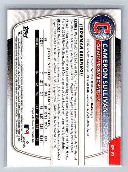 Cameron Sullivan 2025 Bowman 1st Paper Purple /250 #BP-97 Guardians