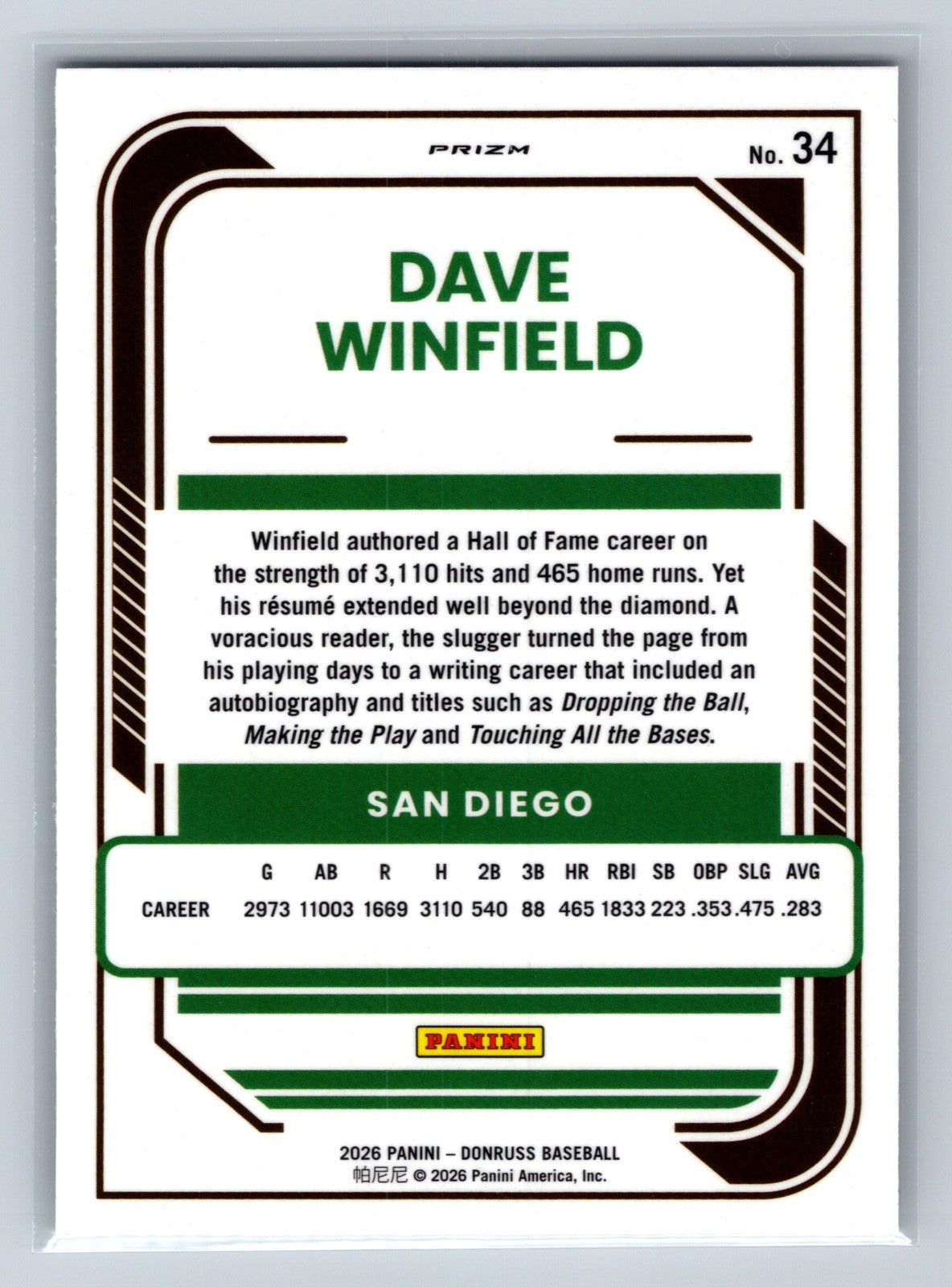 Dave Winfield 2026 Panini Donruss Optic Holo Prizm #34 Padres
