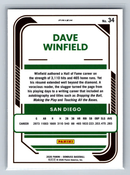 Dave Winfield 2026 Panini Donruss Optic Holo Prizm #34 Padres
