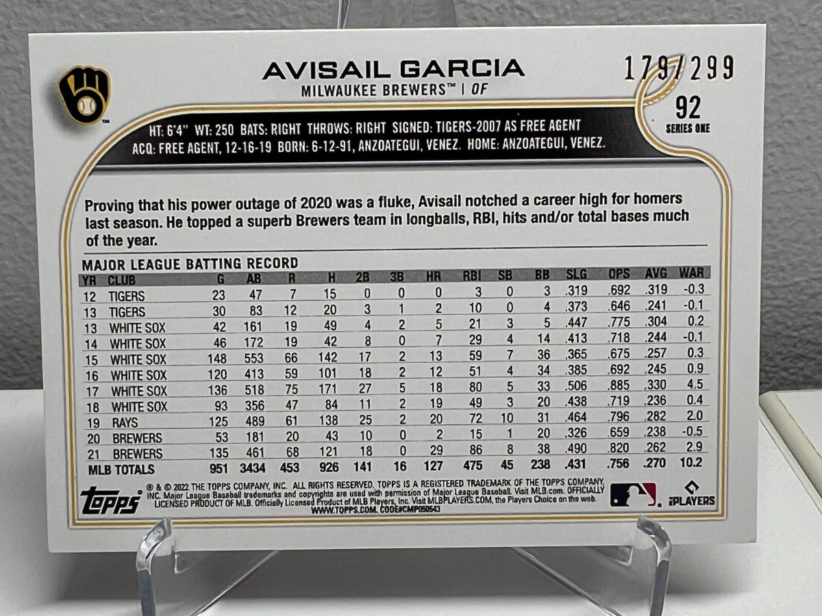 Avisail Garcia 2022 Topps Series 1 Orange Foilboard /299 #92